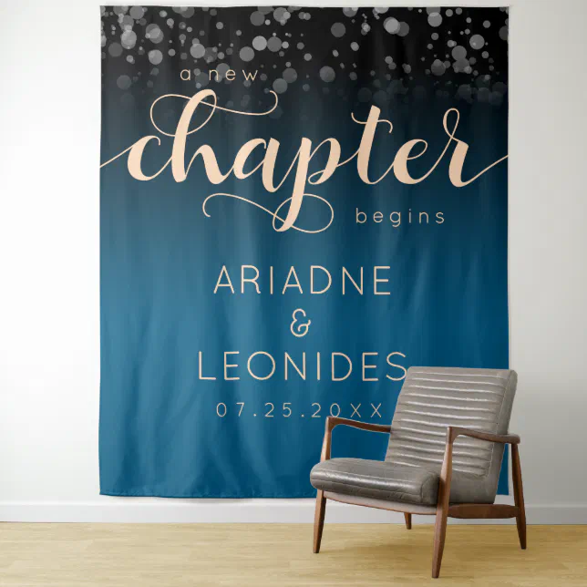 Elegant Peach Oceanic Blue Wedding A New Chapter Tapestry