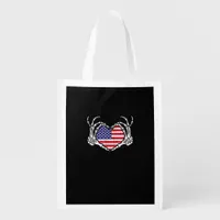 Skeleton Hand Heart 4th Of American Flag Patriotic Grocery Bag