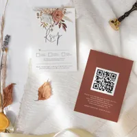 Rustic Terracotta Fall Florals QR Code Wedding  RSVP Card