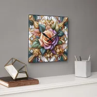 Beautifully Designed Roses in Intricate Art Square Wall Clock