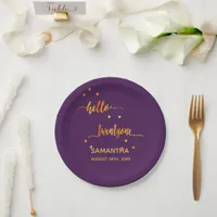 21st birthday purple gold hello 21 twentyone paper plates