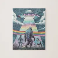 Bigfoot, Alien, and Unicorn with a UFO  Jigsaw Puzzle