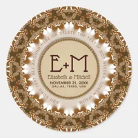 Satin Earth Lace Monogram Classic Round Sticker