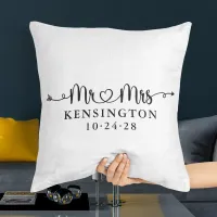 Script Wedding Heart Arrows Mr Mrs Photo Throw Pillow