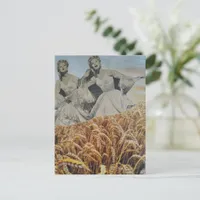 Retro Women Singing in Wheat Field Surreal Collage Postcard