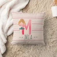 Blush Pink Ballerina Monogram M – Personalized Art Throw Pillow