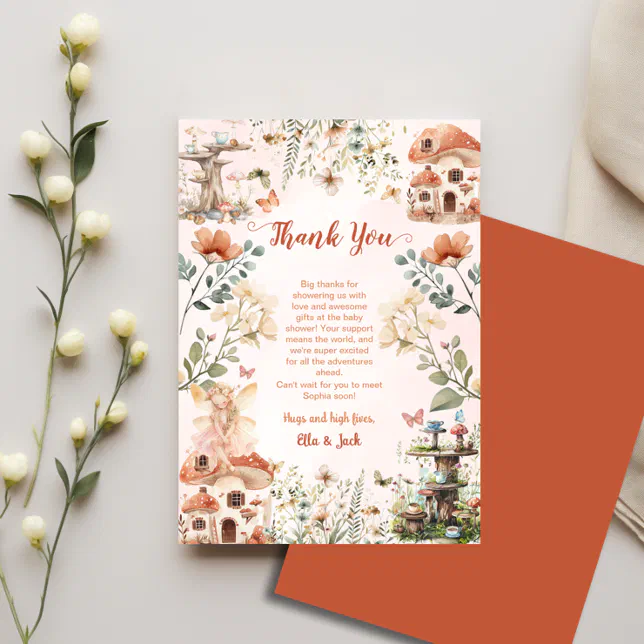 Enchanted Garden Mushroom Girl's Baby Shower Thank You Card