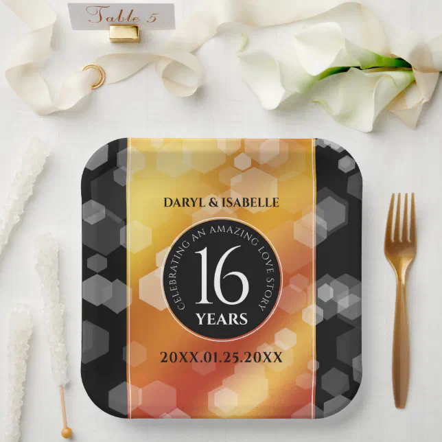 Elegant 16th Golden Topaz Wedding Anniversary Paper Plates