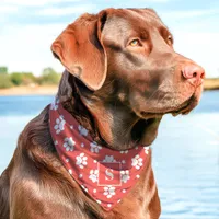 Coral And White Polka Dot Paw Print Monogram Pet Bandana Collar