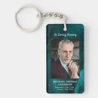 Memorial Photo Emerald Green Funeral Prayer Keychain