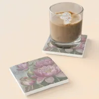Ellis Rowan Pink Water Lily Vintage Flowers Stone Coaster