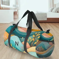 Retro Groovy Landscape Stylish Monogrammed Duffle Bag