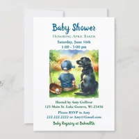 Black Lab and Baby Boy Baseball Themed Baby Shower Invitation