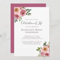 Pink Floral Celebration of Life Invitation