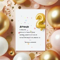 Gold Foil Balloon and Confetti 2nd Birthday Photo Invitation