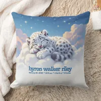 Cute Snow Leopard Cub Sleeps on Clouds Natal Throw Pillow