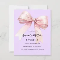 Lavender pink bow Sweet 16 invitation