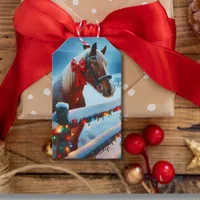 Pretty Brown Horse with Bow Christmas  to and from Gift Tags