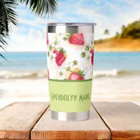 Alcohol Ink Style Strawberry Blossoms and Berries Insulated Tumbler