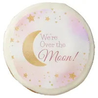 Over the Moon and Stars Pink Girl Baby Shower Sugar Cookie