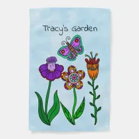 Personalized Folk Art Flowers and Butterfly   Garden Flag