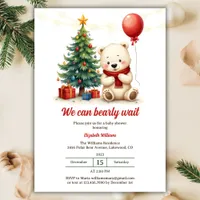 We Can Bearly Wait Cute Bear Christmas Baby Shower Invitation