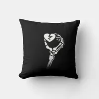 Skeleton Hand Holding Heart Simple Expression Throw Pillow