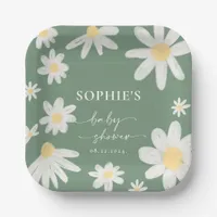 Sage Green Boho Daisy Flower Paper Plates