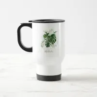 Personalized Watercolor Tropical Leaves Travel Mug