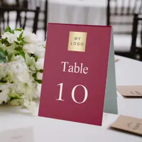 Burgundy white business logo table number table tent sign