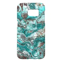 Teal and Black Marble Fluid Art Samsung Galaxy S7 Case