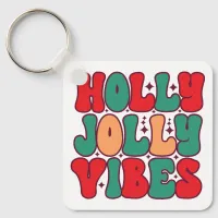 Holly Jolly Vibes Retro Groovy Christmas Holidays Keychain