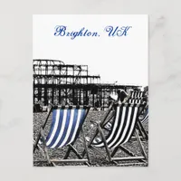 (UK) Empty Deckchairs, burnt Pier Postcard