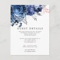 Navy & Pink with Silver Foil Wedding Guest Details Enclosure Card