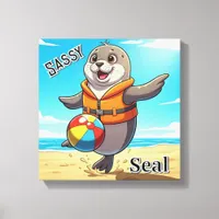 Sassy Seal | Cute Cartoon Kid's Nursery Art Canvas Print