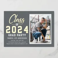 2024 Grad Party | Gray Photo Graduation Foil Invitation