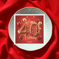 Luxury Glam Red and Gold 40th Birthday Celebration Napkins