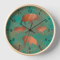 Southwest Cute Javelina Family Copper Teal Framed Clock