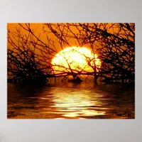 Golden Sunset Liquid Reflection Poster