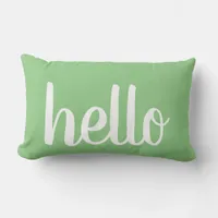 Hello Mint Green Typography Lumbar Pillow