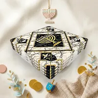 Luxury Gold Black Marble Menorah Dreidel Coaster Set