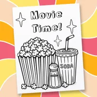 Movie Time Coloring Page | Popcorn, Soda and Salt