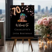 70th Birthday black rose gold photo star welcome   Foam Board