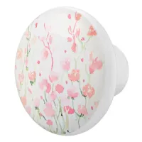 Soft Delicate Pink and Green Watercolor Flowers Ceramic Knob