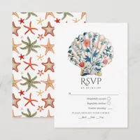 Floral Seashell Coastal Beach Wedding Nautical RSVP Card