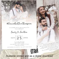 Hashtag Forever Name 2 Photo Overlay QR Wedding  Invitation