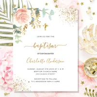 Budget baptism eucalyptus rose gold floral cross