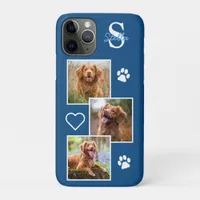 Pet Photo Collage Monogram Name Blue Cat Dog iPhone 11 Pro Case