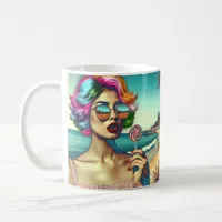 Beautiful Retro Pop Art Woman with Lollipop Coffee Mug