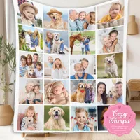 Custom Cute Family 20 Photos Collage Simple Sherpa Blanket
